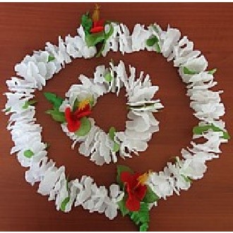 Havajské sukně - věnce - Bílý havajský květinový věnec+ náramek