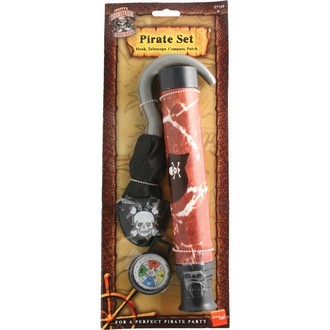 Doplňky na karneval - Pirátská sada hák, dalekohled, kompas a záslepka