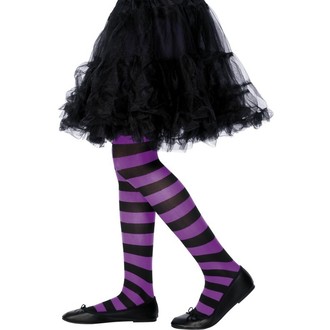 Doplňky na karneval - Dětské punčocháče pruhované fialová a černá