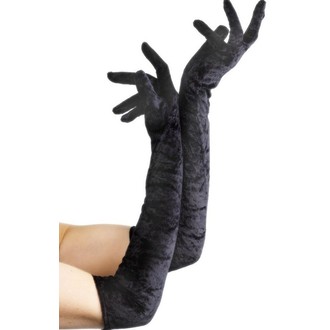 Doplňky na karneval - Sametové rukavice černé 53 cm