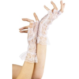 Doplňky na karneval - Krajkové rukavice bílé bez prstů
