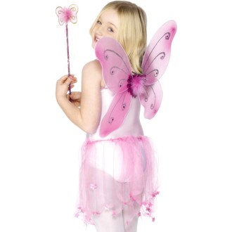 Doplňky na karneval - Dětská křídla a hůlka růžová