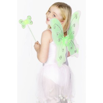 Doplňky na karneval - Dětská křídla a hůlka zelená
