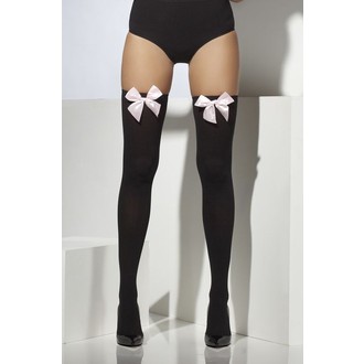 Doplňky na karneval - Punčochy černé s růžovou mašlí