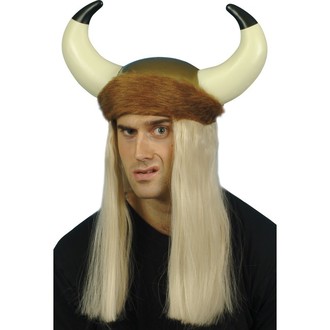 Klobouky - čepice - čelenky - Helma Viking + dlouhé blond vlasy