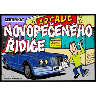 Zábavné předměty - Certifikát novopečeného řidiče (modré auto)
