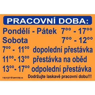 Zábavné předměty - Certifikát Pracovní doba