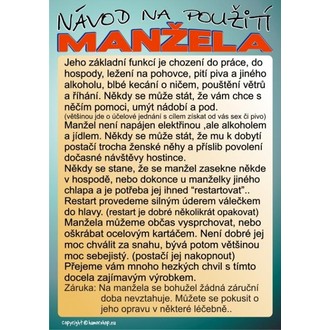 Zábavné předměty - Certifikát Návod na použití manžela