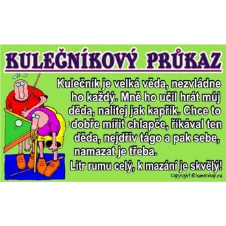Zábavné předměty - Průkaz Kulečníkový průkaz
