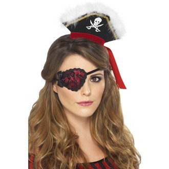 Doplňky na karneval - Pirátská záslepka červená s černou krajkou