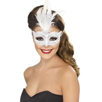Doplňky na karneval - Benátská maska s glitry bílá