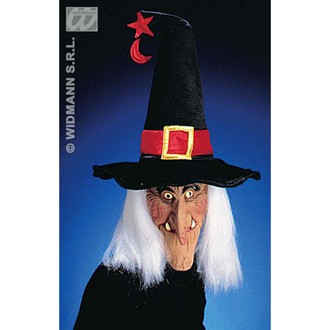 Čarodějnice - maska čarodějnice s kloboukem a vlasy