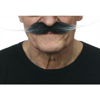 Doplňky na karneval - Knír do špičky dlouhý černošedý