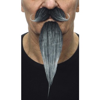 Doplňky na karneval - Zakroucený knír a dlouhá bradka černošedý