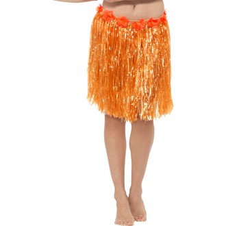 Havajské sukně - věnce - Havajská sukně oranžová 40 cm s květinami