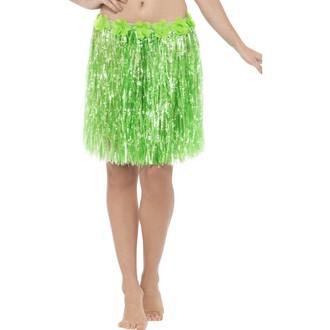Havajské sukně - věnce - Havajská sukně zelená 40 cm s květinami