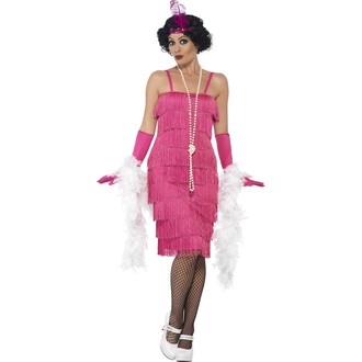 Kostýmy pro dospělé - Kostým Flapper dlouhé, růžové šaty charleston