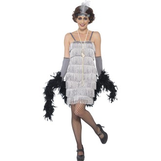 Kostýmy pro dospělé - Kostým Flapper krátké, stříbrné