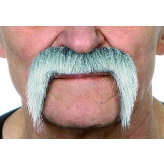 Doplňky na karneval - Knír zahnutý dolů šedý