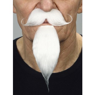 Doplňky na karneval - Zakroucený knír a dlouhá bradka bílý