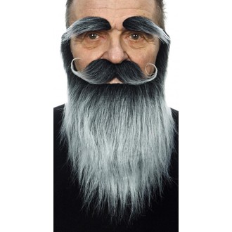 Doplňky na karneval - Dlouhý plnovous, knír a obočí černošedé