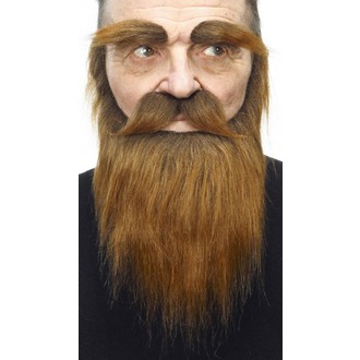 Doplňky na karneval - Dlouhý plnovous, knír a obočí rezavé