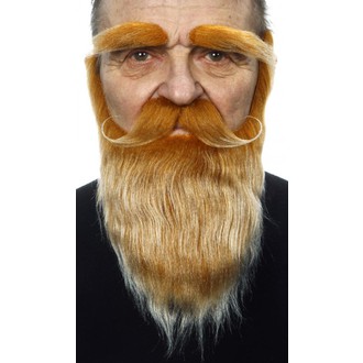 Doplňky na karneval - Dlouhý plnovous, knír a obočí rezavé