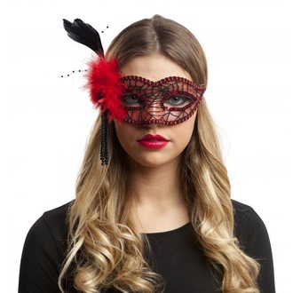 Masky - Škrabošky - Škraboška Červená s pavučinou a peřím