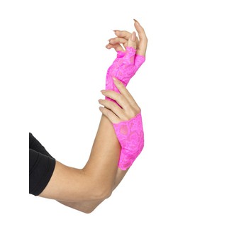 Doplňky na karneval - Krajkové rukavice růžové bez prstů