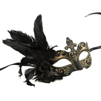 Masky - Škrabošky - Škraboška glitter, s peřím černá