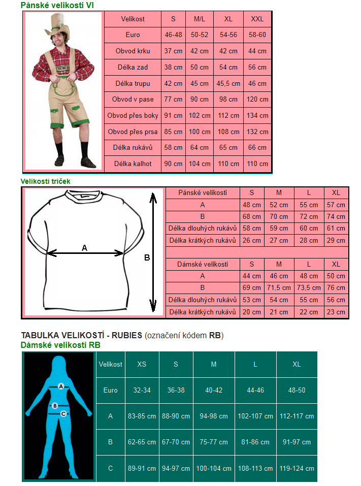 kostýmy na karneval tabulka